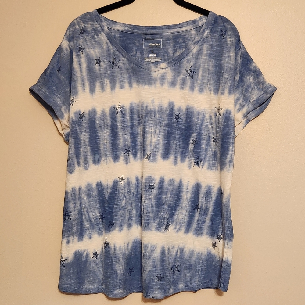 Sonoma Short Sleeve Dolman Tee Blue Tie Dye Shirt